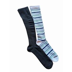 Tommie Copper 2 Pair Compression Over the Calf Socks Men's MED Black & Striped